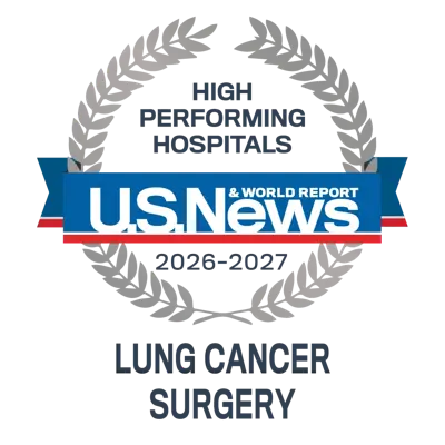 U.S. News and World Report 2026–2027 High Performing Hospitals badge for Lung Cancer Surgery.