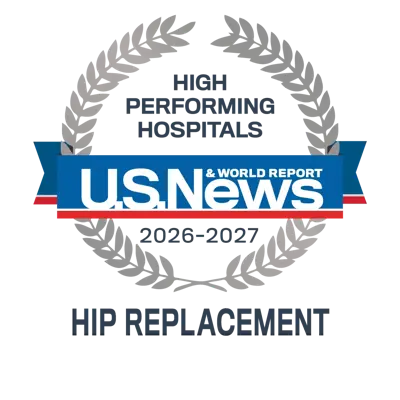U.S. News and World Report 2026–2027 High Performing Hospitals badge for Hip Replacement