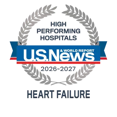 U.S. News and World Report 2026–2027 High Performing Hospitals badge for Heart Failure.