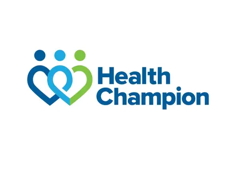 Health Champion logo featuring three connected figures with hearts, symbolizing unity and care.