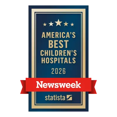 Newsweek and Statista badge for America’s Best Children’s Hospitals 2026, with five stars.