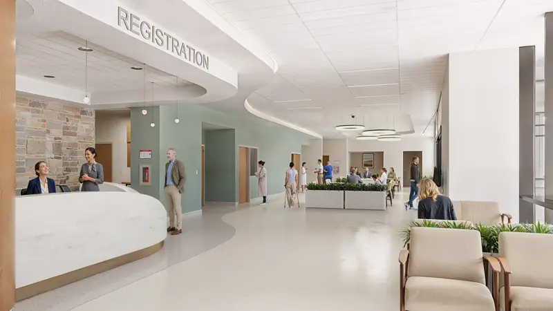 A render of a waiting room at AdventHealth.