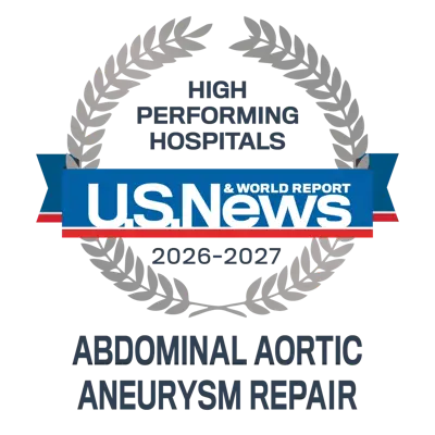 US News and World Report 2026–2027 High Performing Hospitals badge for Abdominal Aortic Aneurysm Repair.