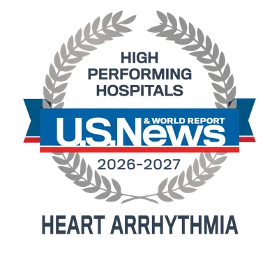 U.S. News and World Report 2026–2027 High Performing Hospitals badge for Heart Arrhythmia.