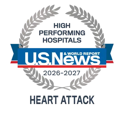 U.S. News and World Report 2026–2027 High Performing Hospitals badge for Heart Attack.