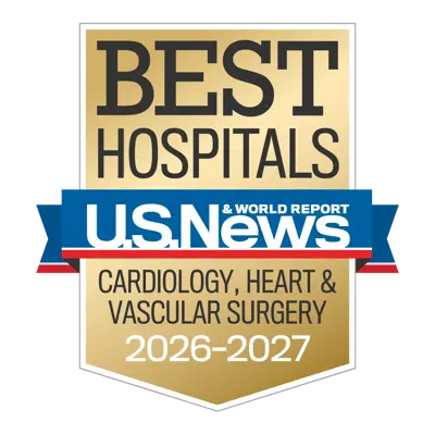 U.S. News and World Report Best Hospitals 2026–2027 badge for Cardiology, Heart and Vascular Surgery.