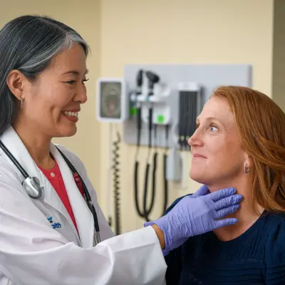 A Doctor Checks a Patient's Throat with a Physical Exam