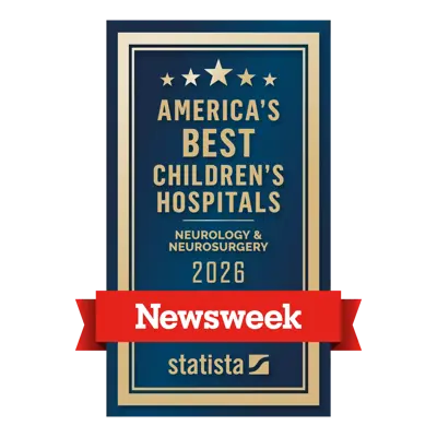 Newsweek and Statista badge featuring five stars and text reading America's Best Children's Hospitals, Neurology and Neurosurgery, 2026